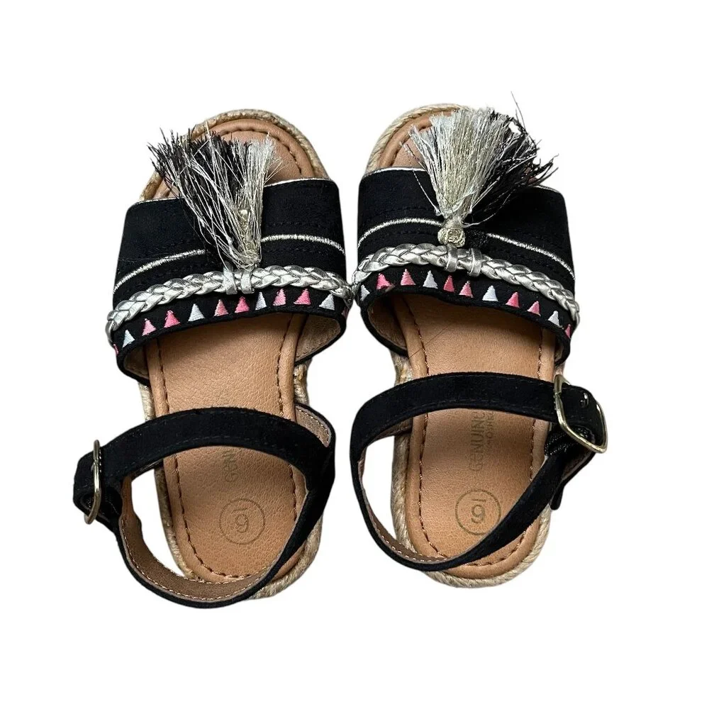 Oshkosh Genuine Kids Black Espadrille Sandals Toddler Girls Summer Beach Sz 6